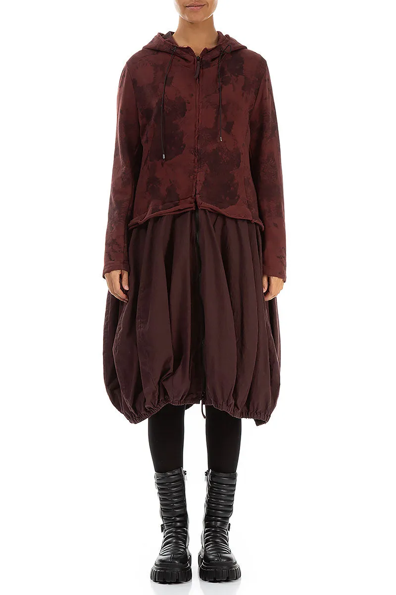 Ergonomic Silhouette Cozy Texture Hooded Merlot Alabaster Cotton Jacket Dress