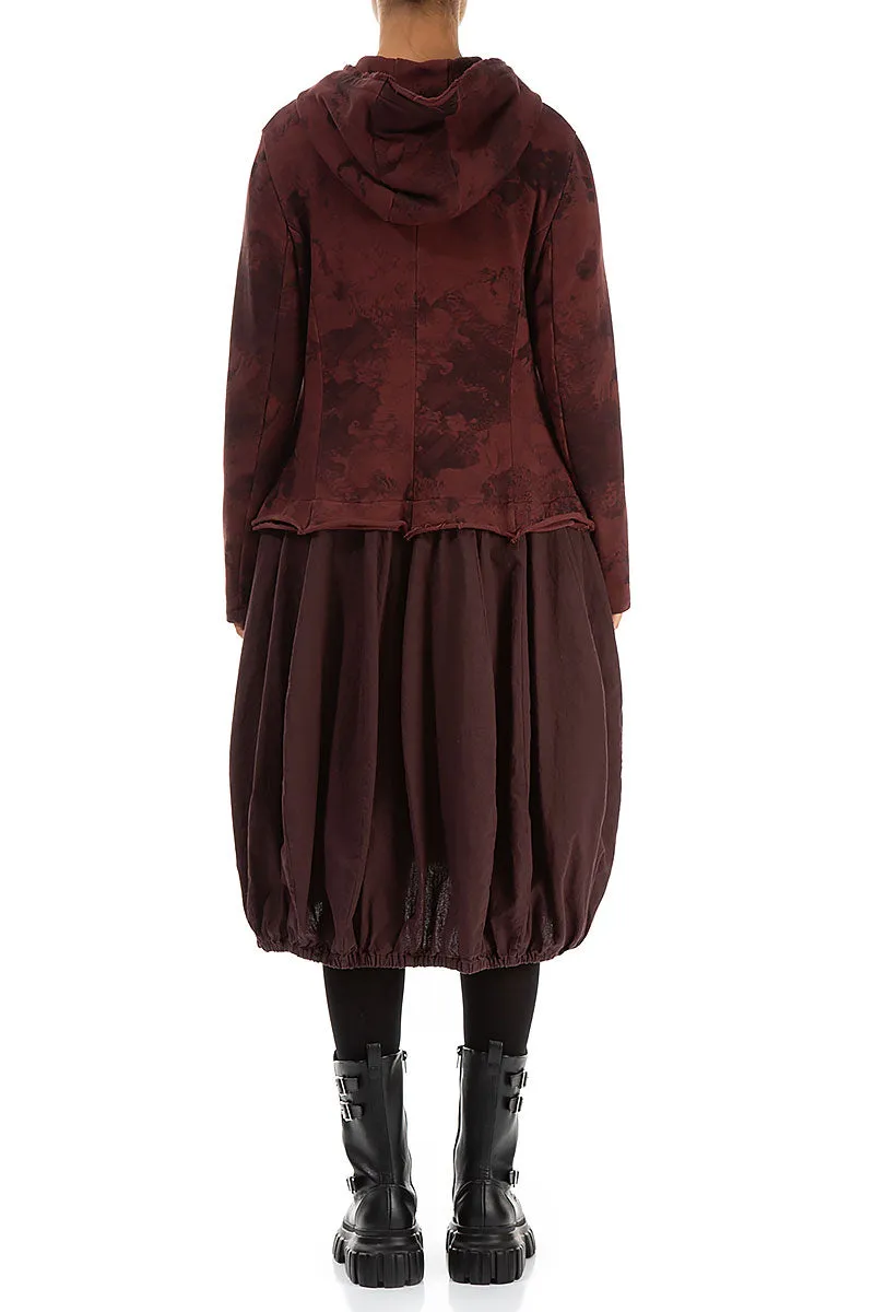 Winter Fashion Hooded Merlot Alabaster Cotton Jacket Dress