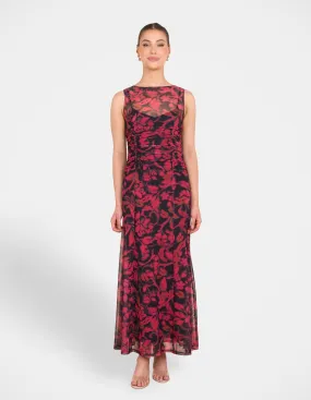 Qadisha Sheer Mesh Maxi Dress New Spirit Satin Touch