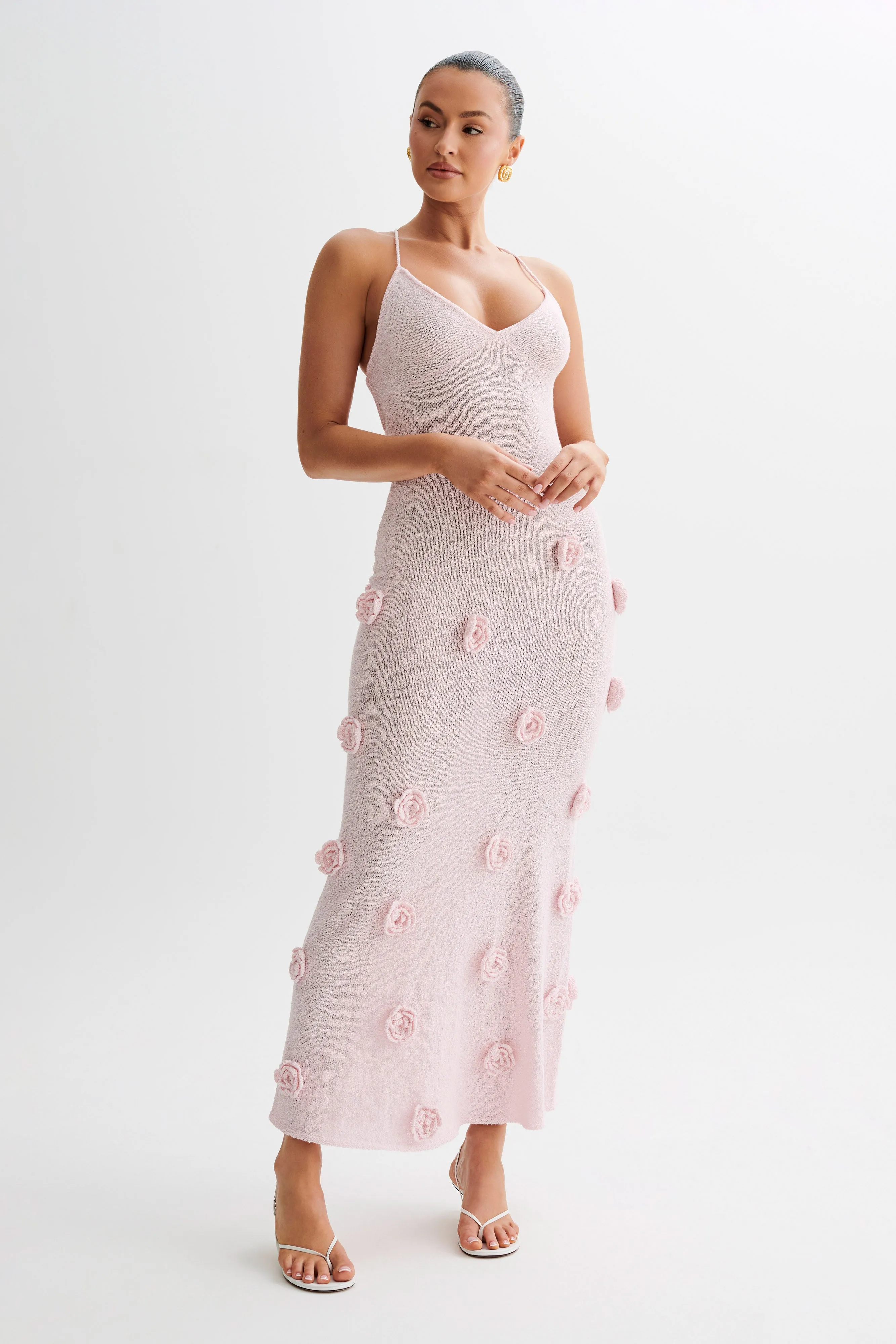 Soft Composition Live Soft Suki Knit Maxi Dress With Flowers - Baby Pink
