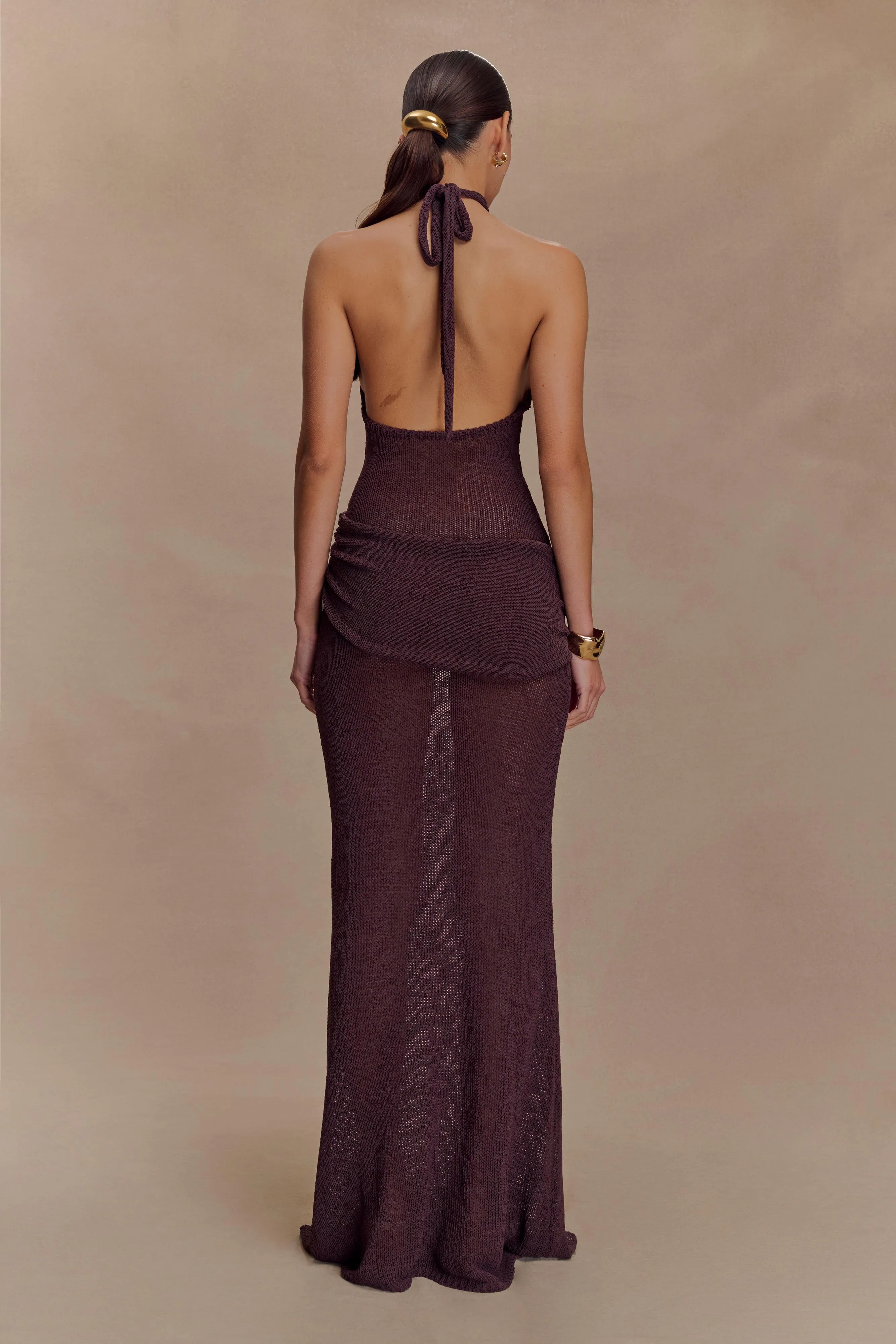 Reece Halter Knit Maxi Dress - Chocolate Printed-Lining