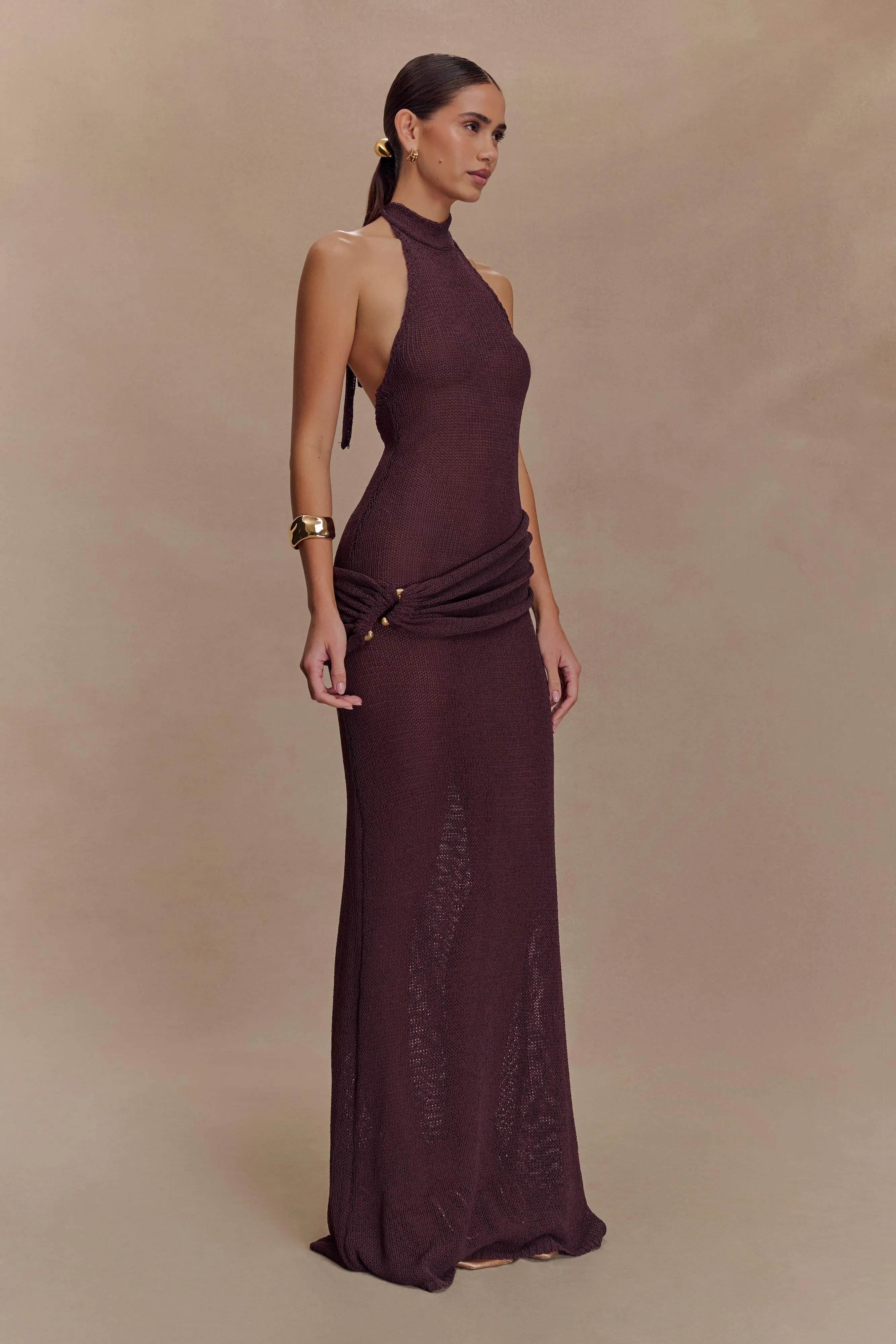 Structured Fit Reece Halter Knit Maxi Dress - Chocolate