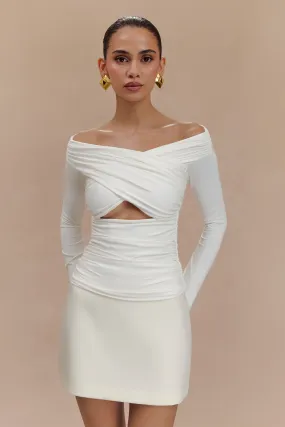 Four Way Stretch WeightedHem Jaden Off Shoulder Recycled Nylon Top - Ivory