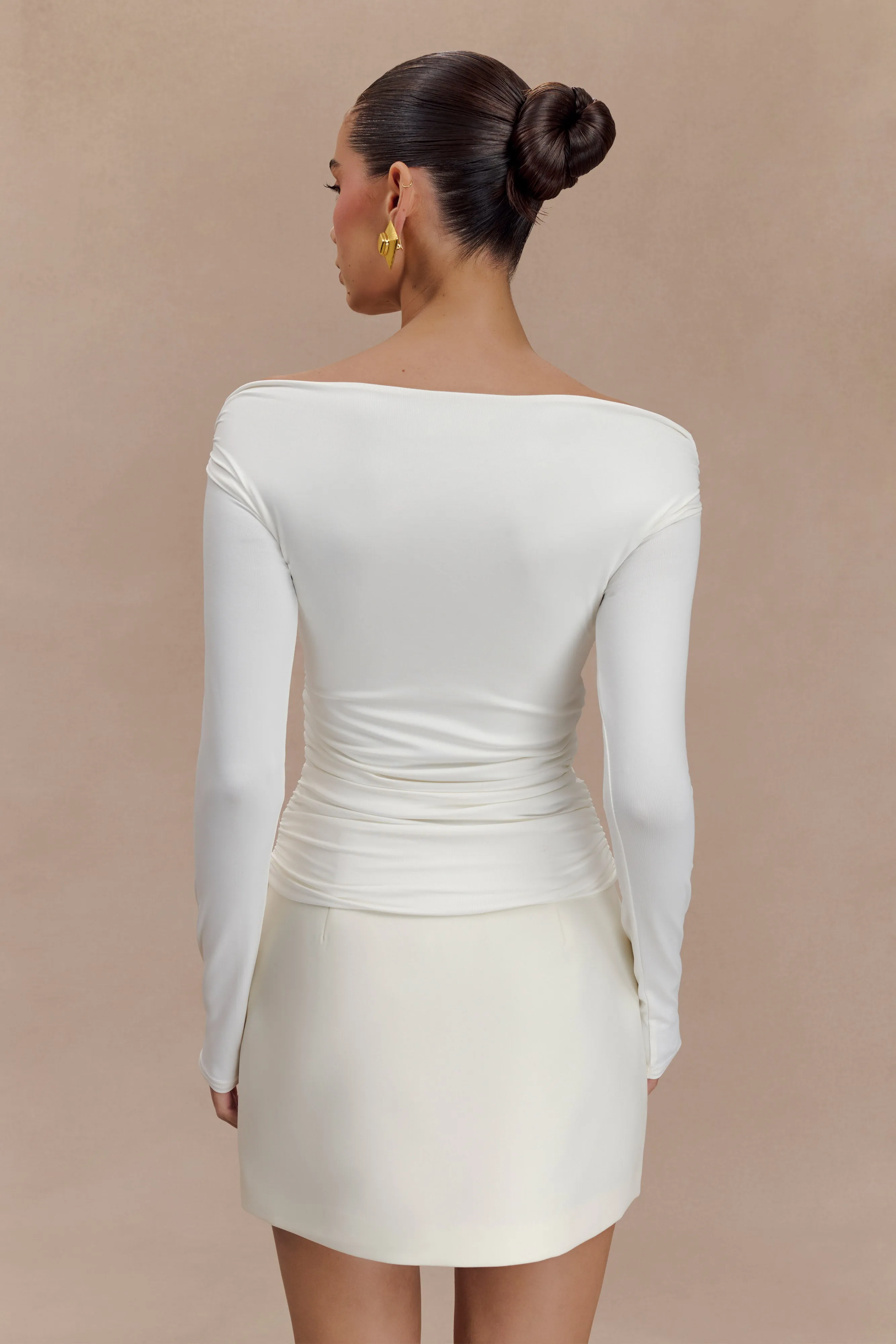 Reversible design Jaden Off Shoulder Recycled Nylon Top - Ivory