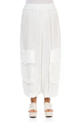 Pockets White Silk Bamboo Trousers Movement Ready