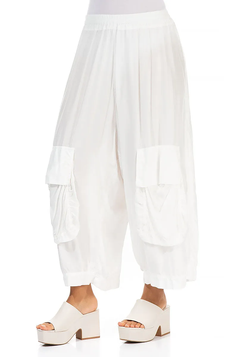 Pockets White Silk Bamboo Trousers Street Inspired Perfectly Fit