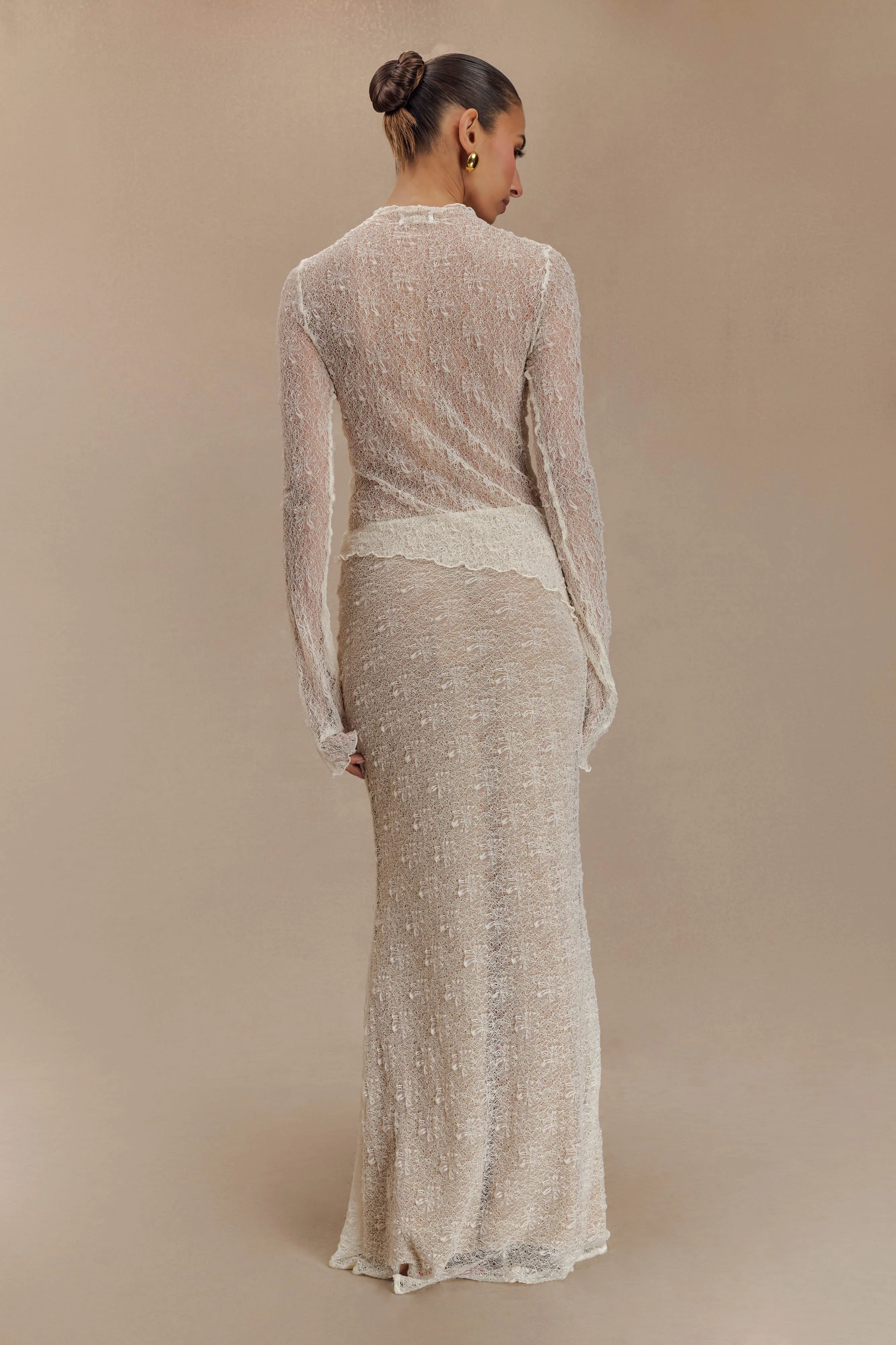 Robyn Sheer Lace Maxi Skirt - Ivory Slim Stretch