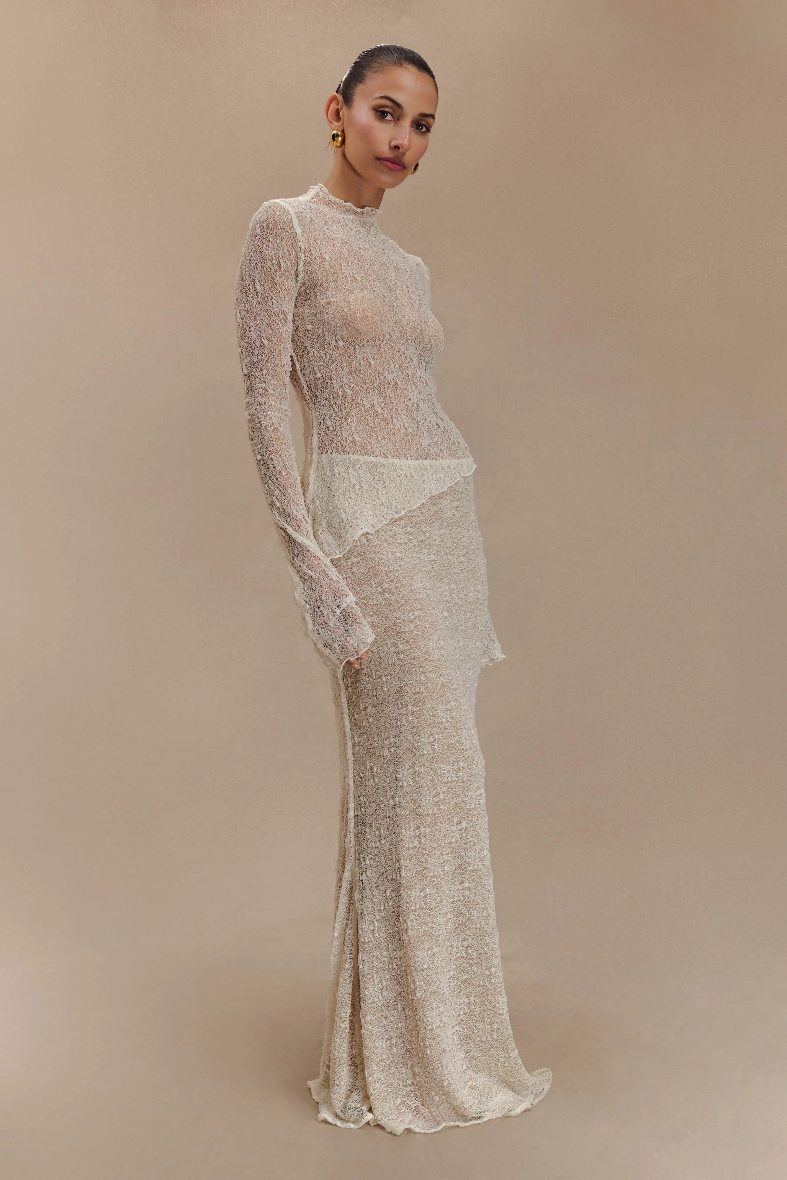 Robyn Sheer Lace Maxi Skirt - Ivory Practical Fit
