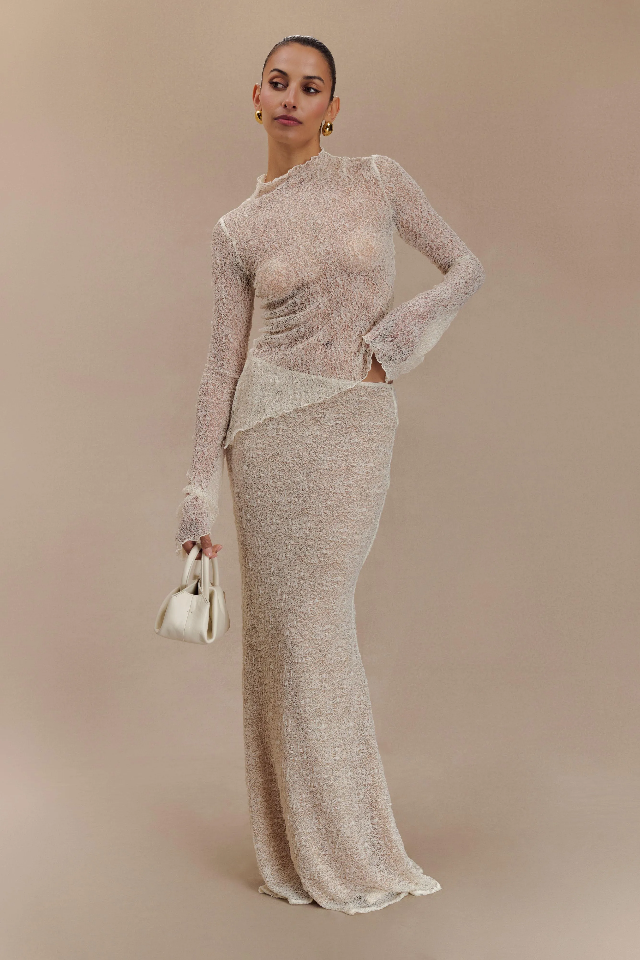 Robyn Sheer Lace Maxi Skirt - Ivory Cozy Fit All Purpose Fit