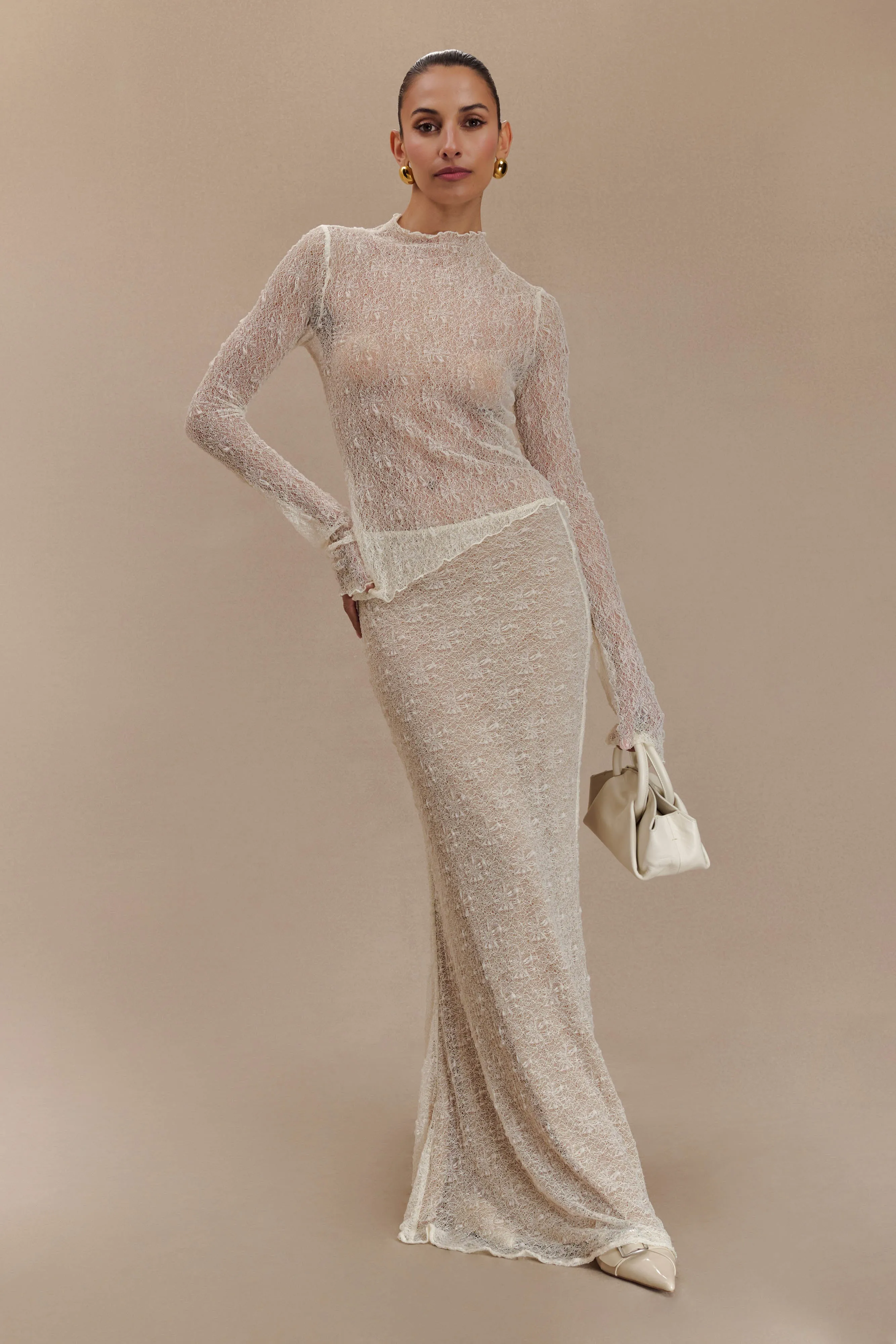 LightweightInsulation Slim wear Robyn Sheer Lace Maxi Skirt - Ivory