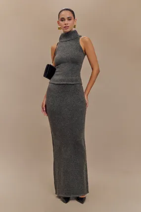 Eco Dye Process MoistureWicking Elise Knit Maxi Skirt - Charcoal Marle