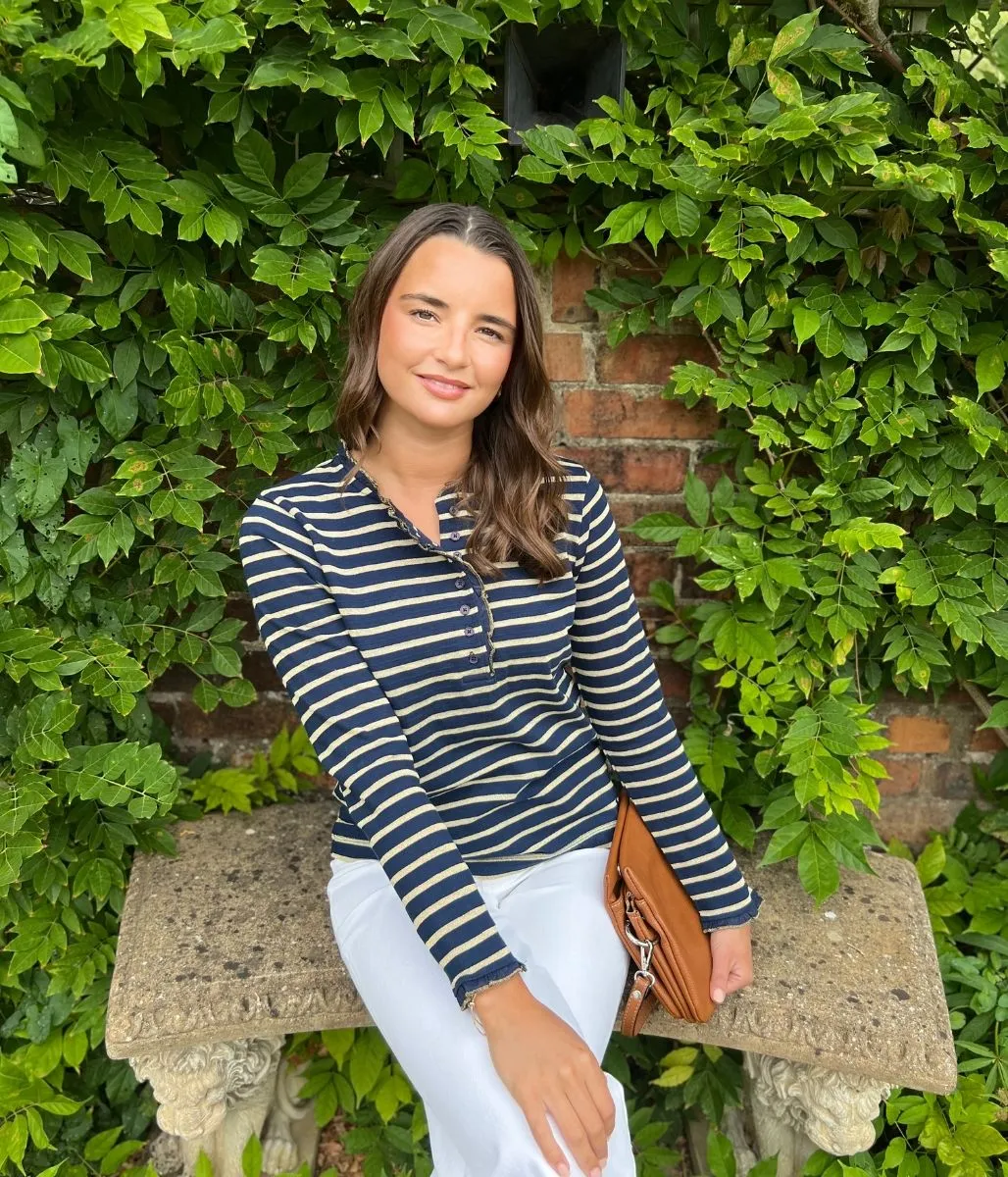 Navy & Gold Daphne Striped Top PreShrunk Cotton