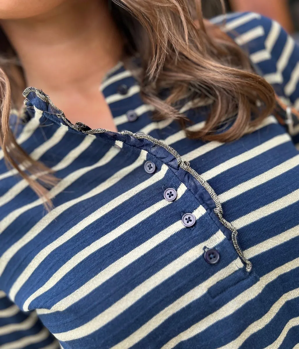 MoistureControl Fabric Navy & Gold Daphne Striped Top