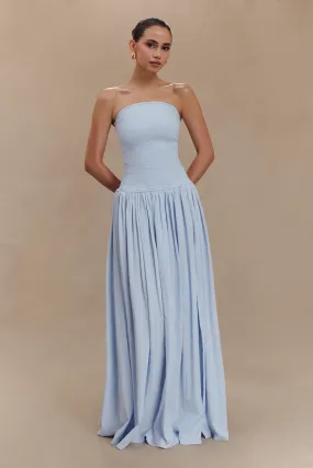 Maureen Cotton Shirring Maxi Dress - Powder Blue Petite friendly