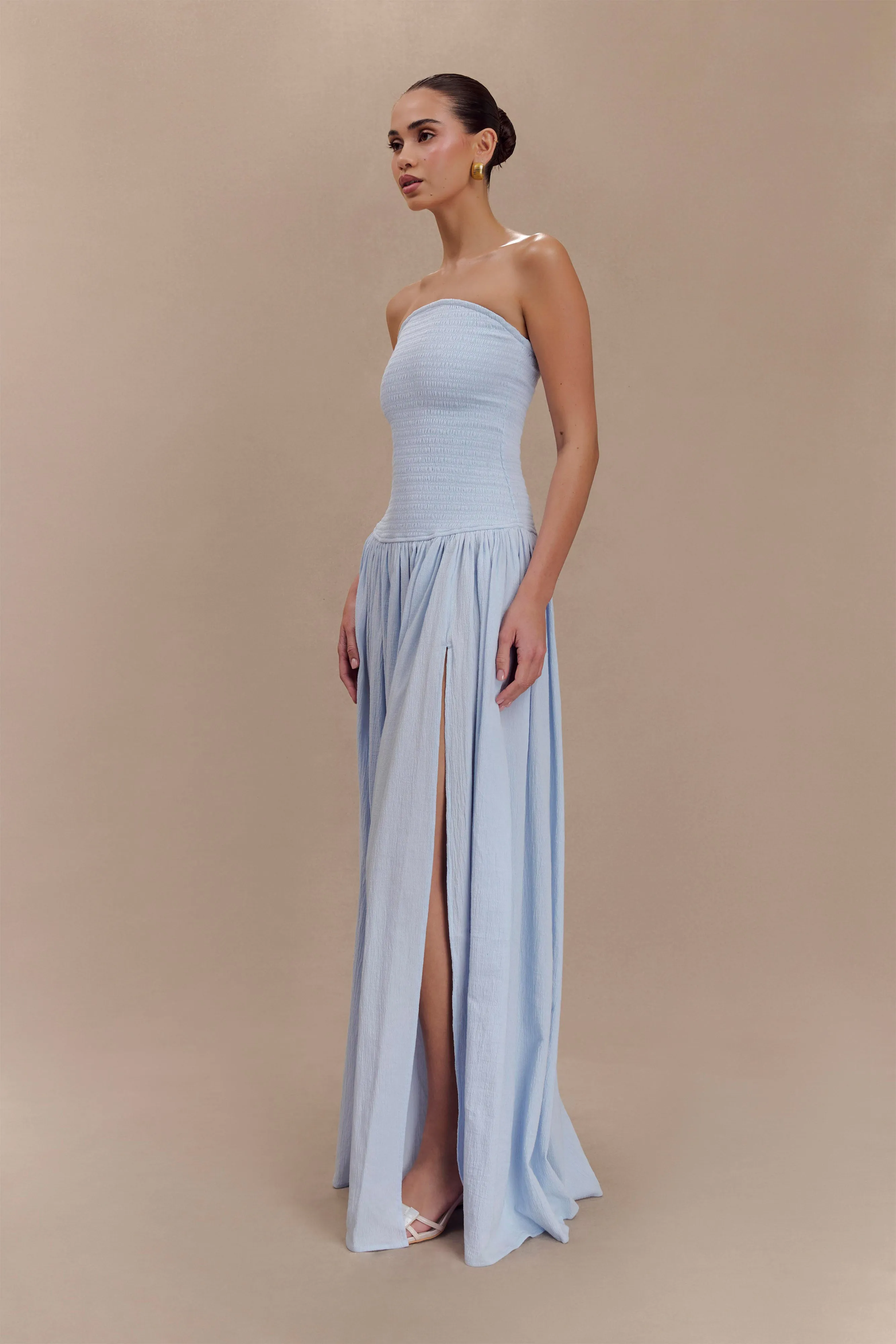 Coastal Soft Maureen Cotton Shirring Maxi Dress - Powder Blue
