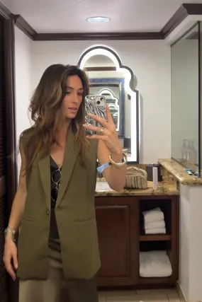 Marlowe Olive Sleeveless Blazer Breathable Design SoftTouch