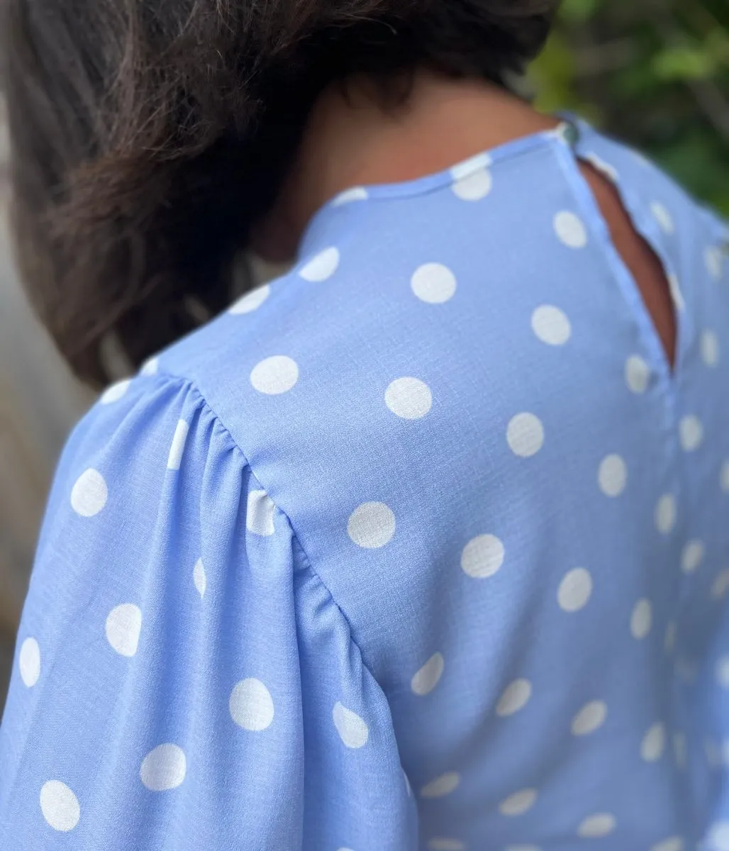 Blue Polka Dot Cotton Blouse Hygienic Finish Comfortable Fashion