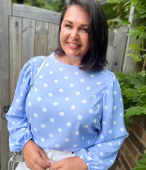 Blue Polka Dot Cotton Blouse Pure Fit Functional Fit