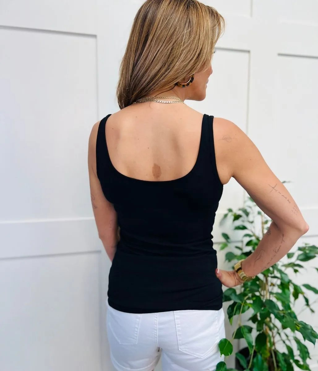 Black Wide Strap Vest Top Magic Glow