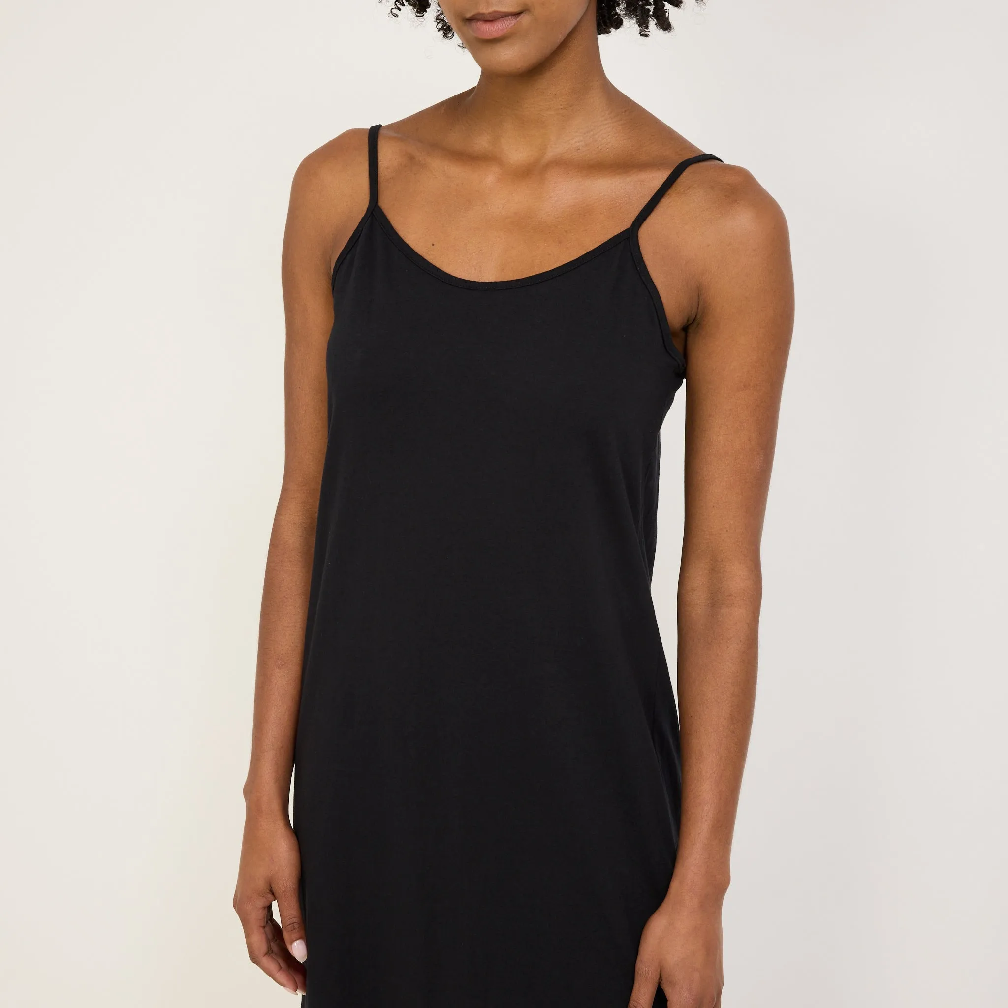 Chic Comfort Flattering Silhouette Slip Boxy Longerline Tank Dress Black