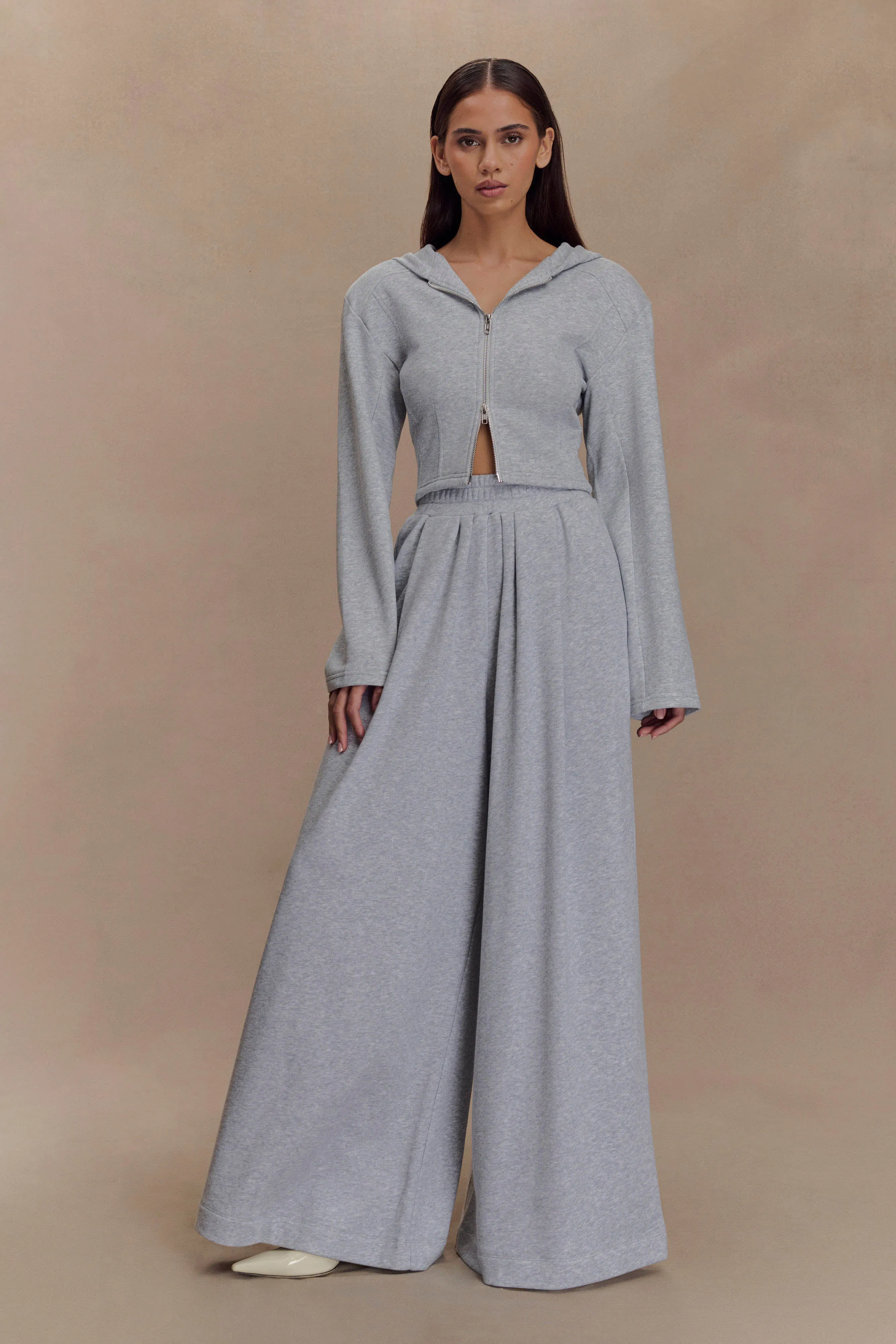 Adjustable Hood Non Restrictive Movement Quinn Zip Up Hoodie - Light Grey Marle