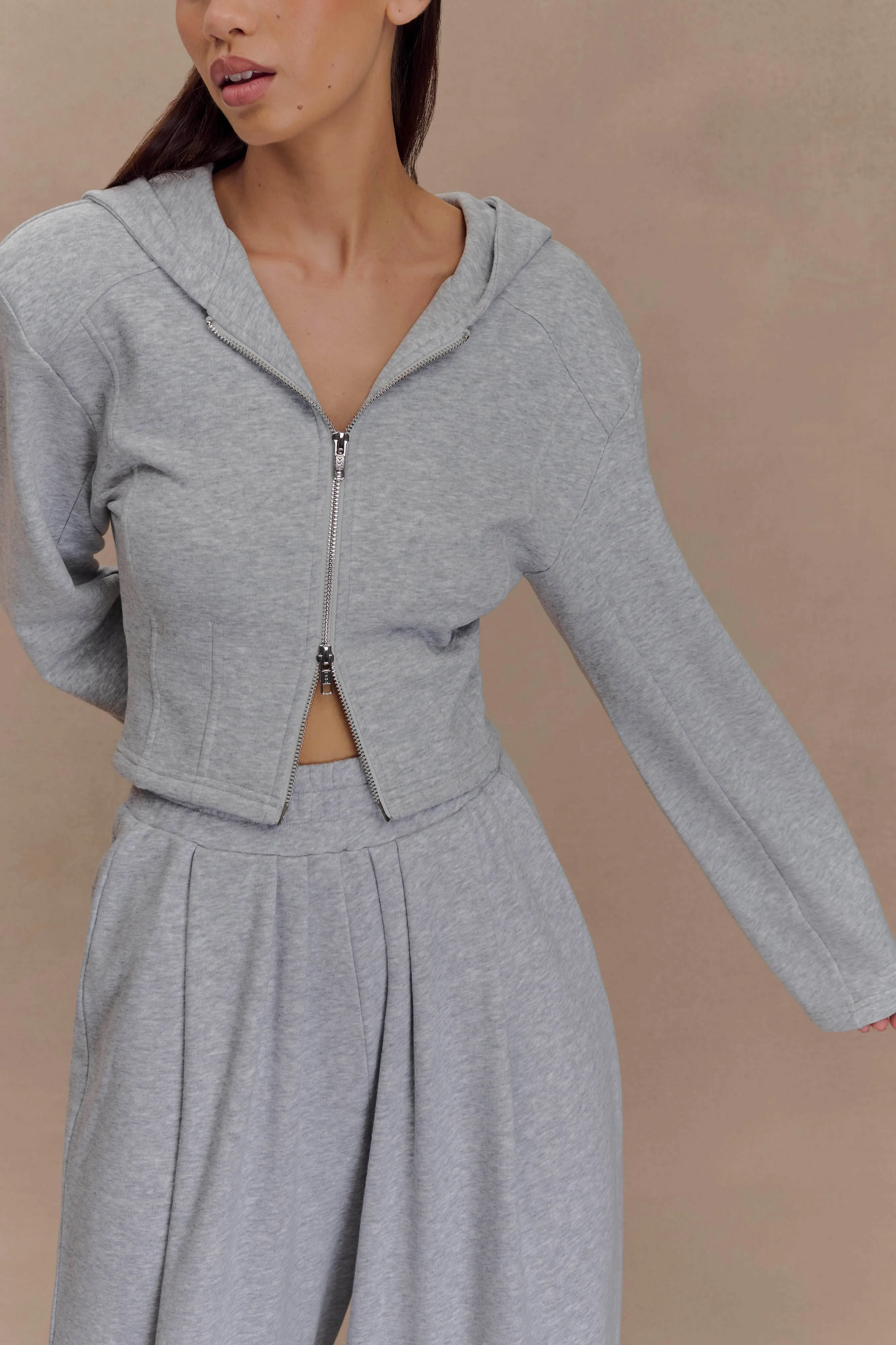 Quinn Zip Up Hoodie - Light Grey Marle Water Based Coating