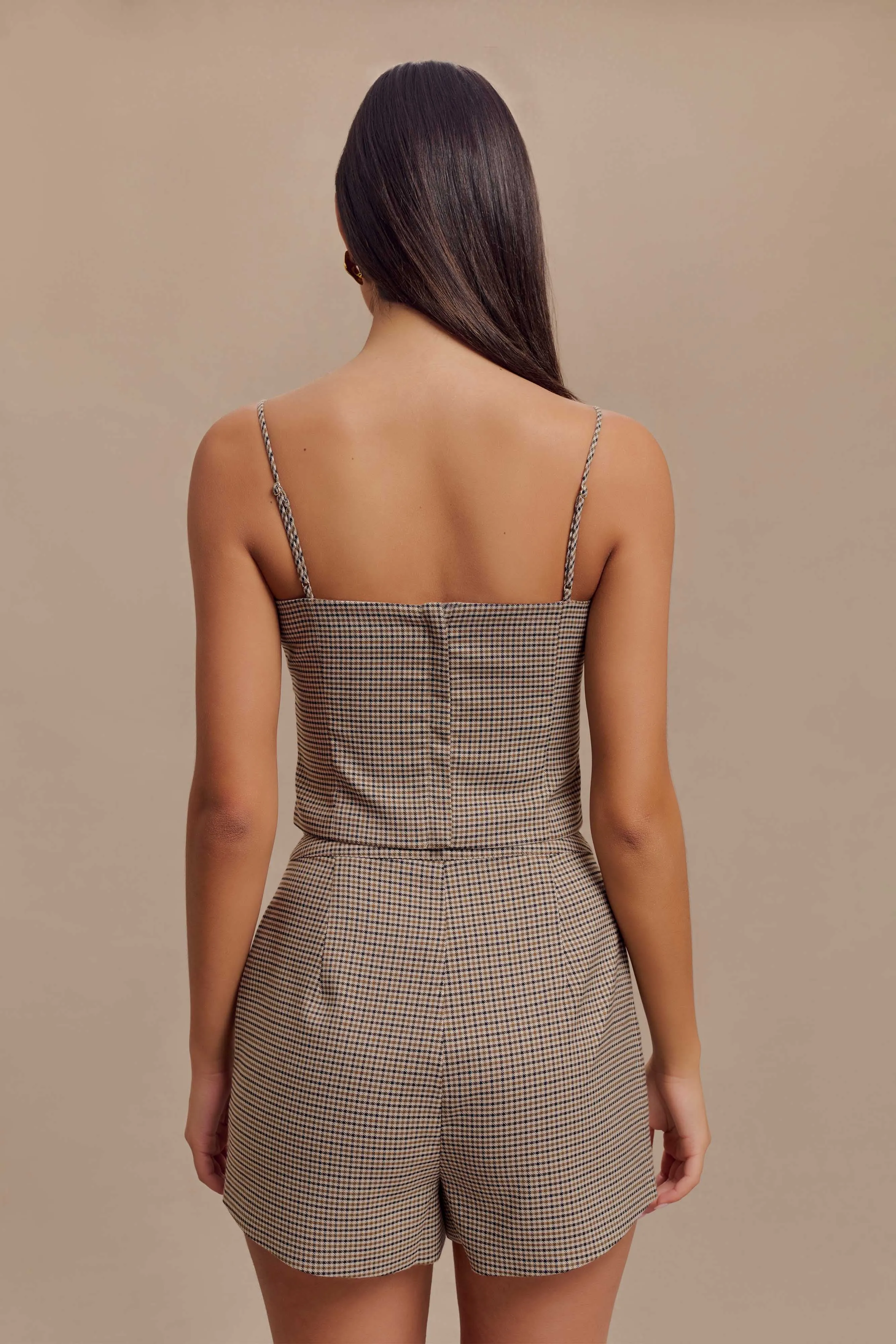 Radley Tailored Short - Tan Check Casual Fit Design Non Slip Waist Grip