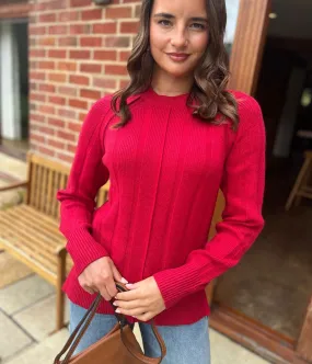 Red Wide Ribbed Jumper Recycled Fiber Textured Fabric