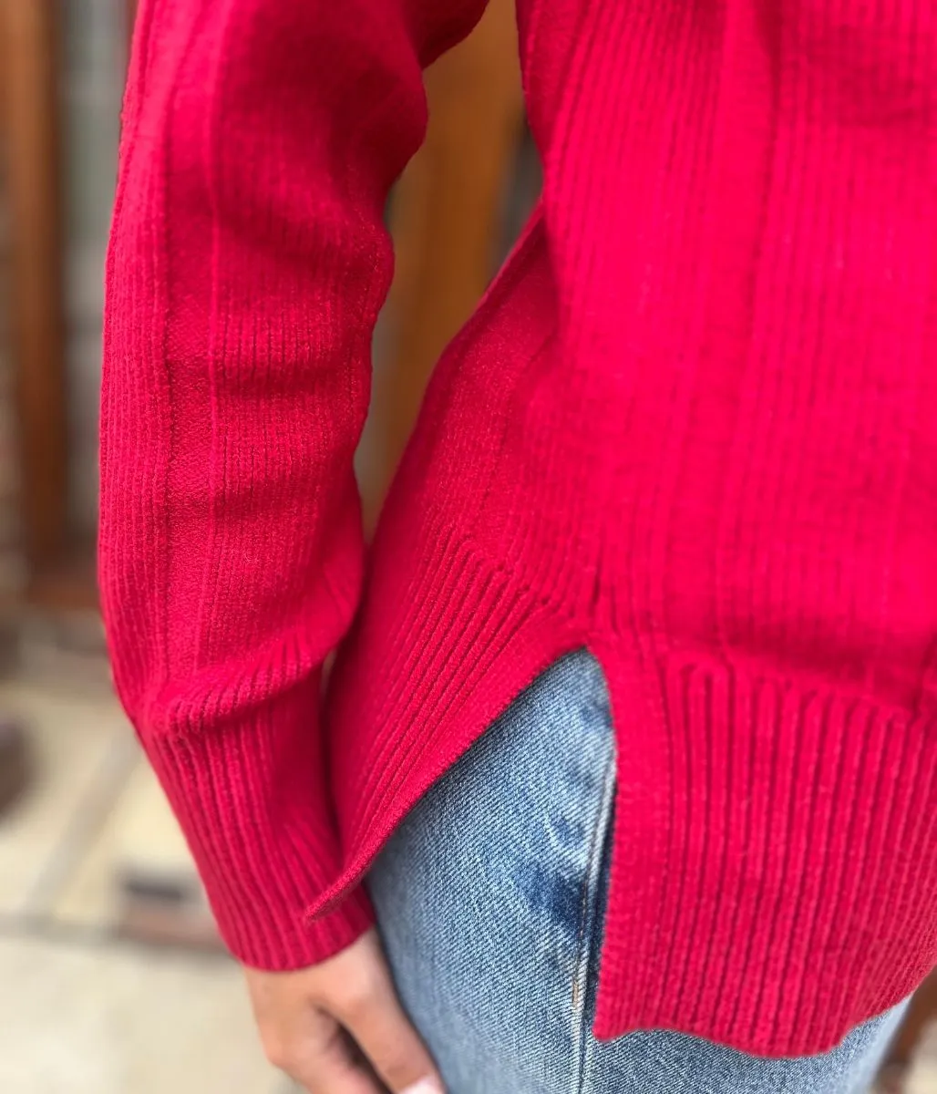 Layering pieces Red Wide Ribbed Jumper