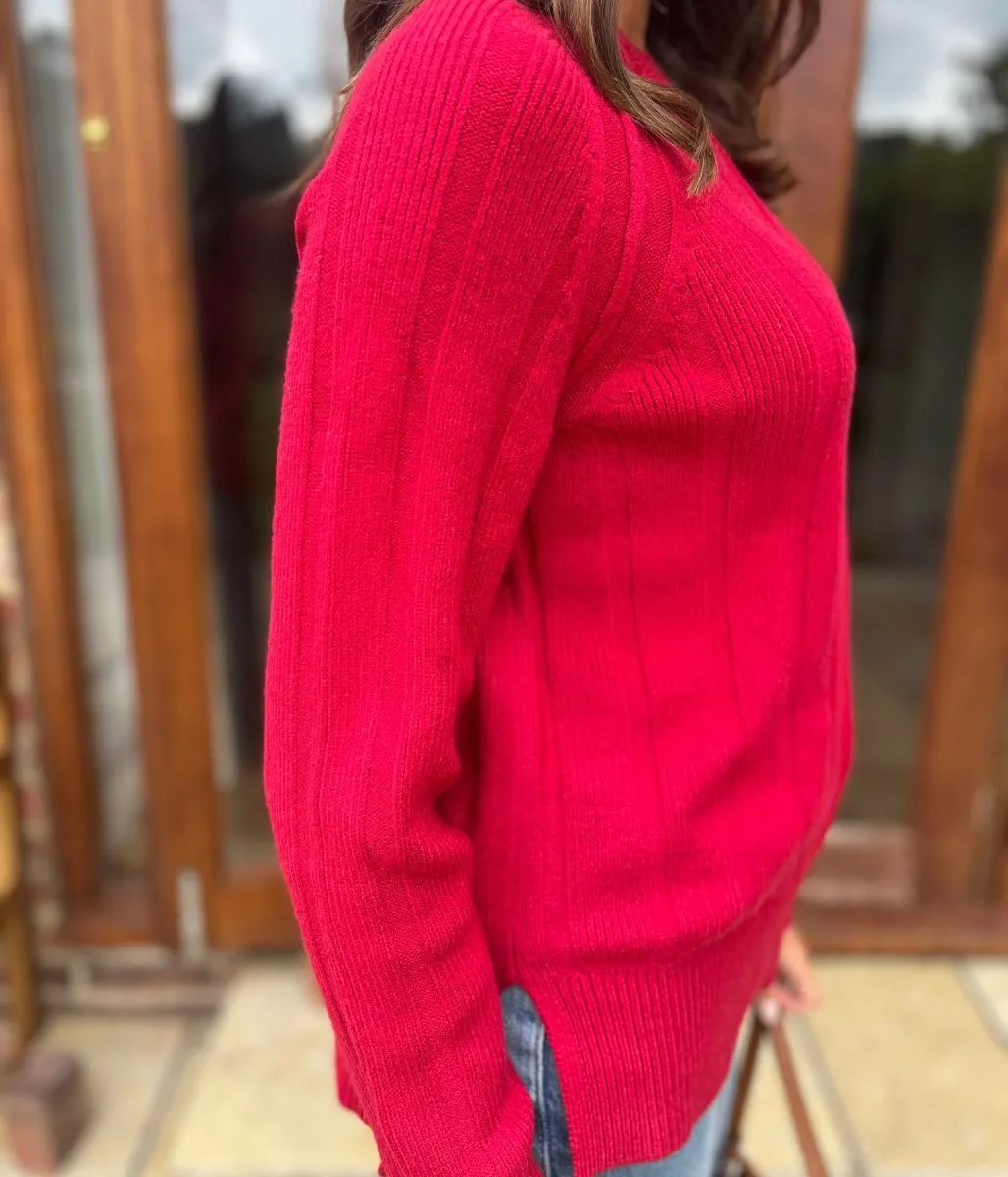 Knitwear Essential Red Wide Ribbed Jumper