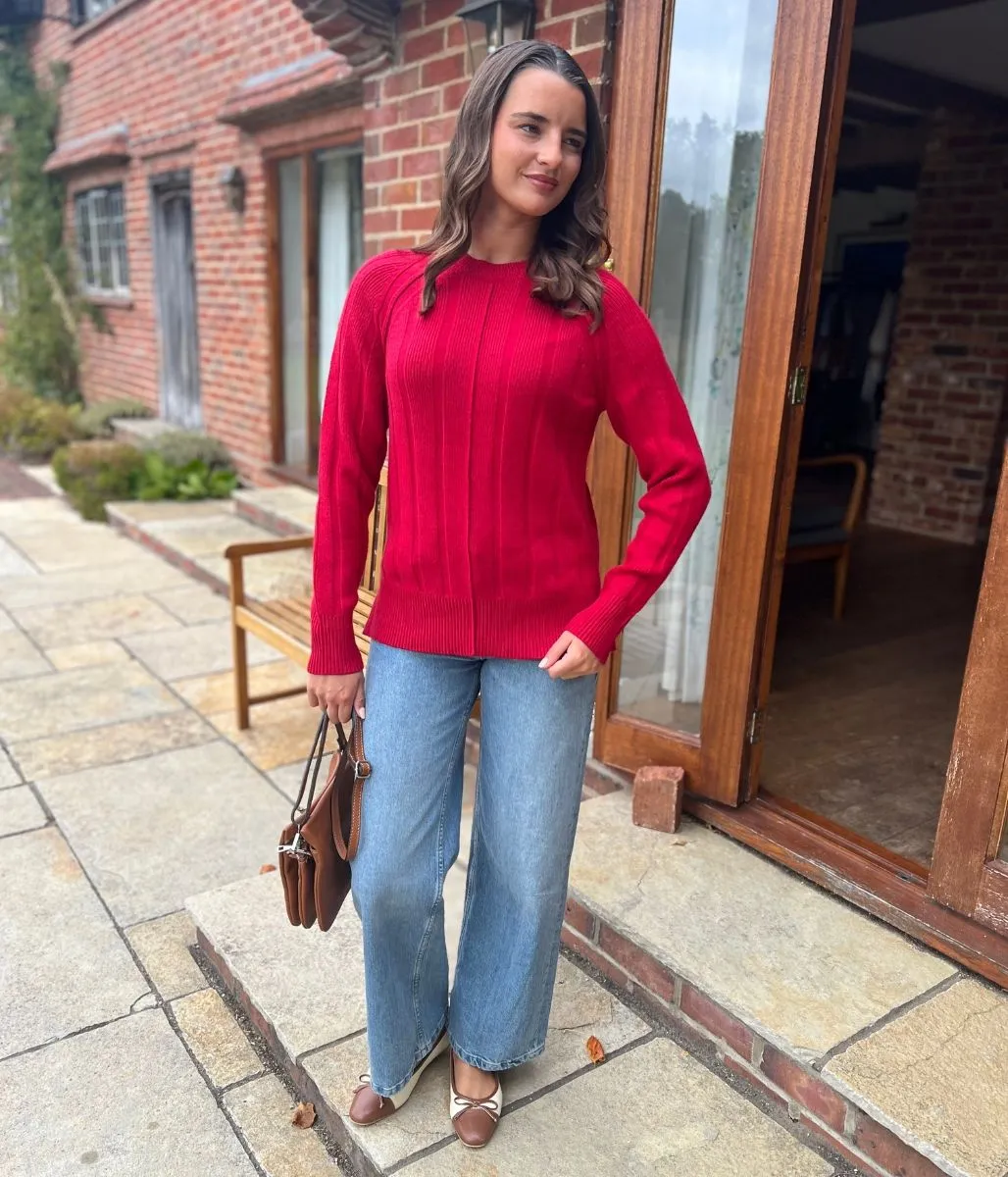 Red Wide Ribbed Jumper Light Comfort Active Stretch Fit