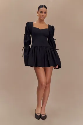 Warm Pink Subtle Flow Raine Long Sleeve Cotton Mini Dress - Black