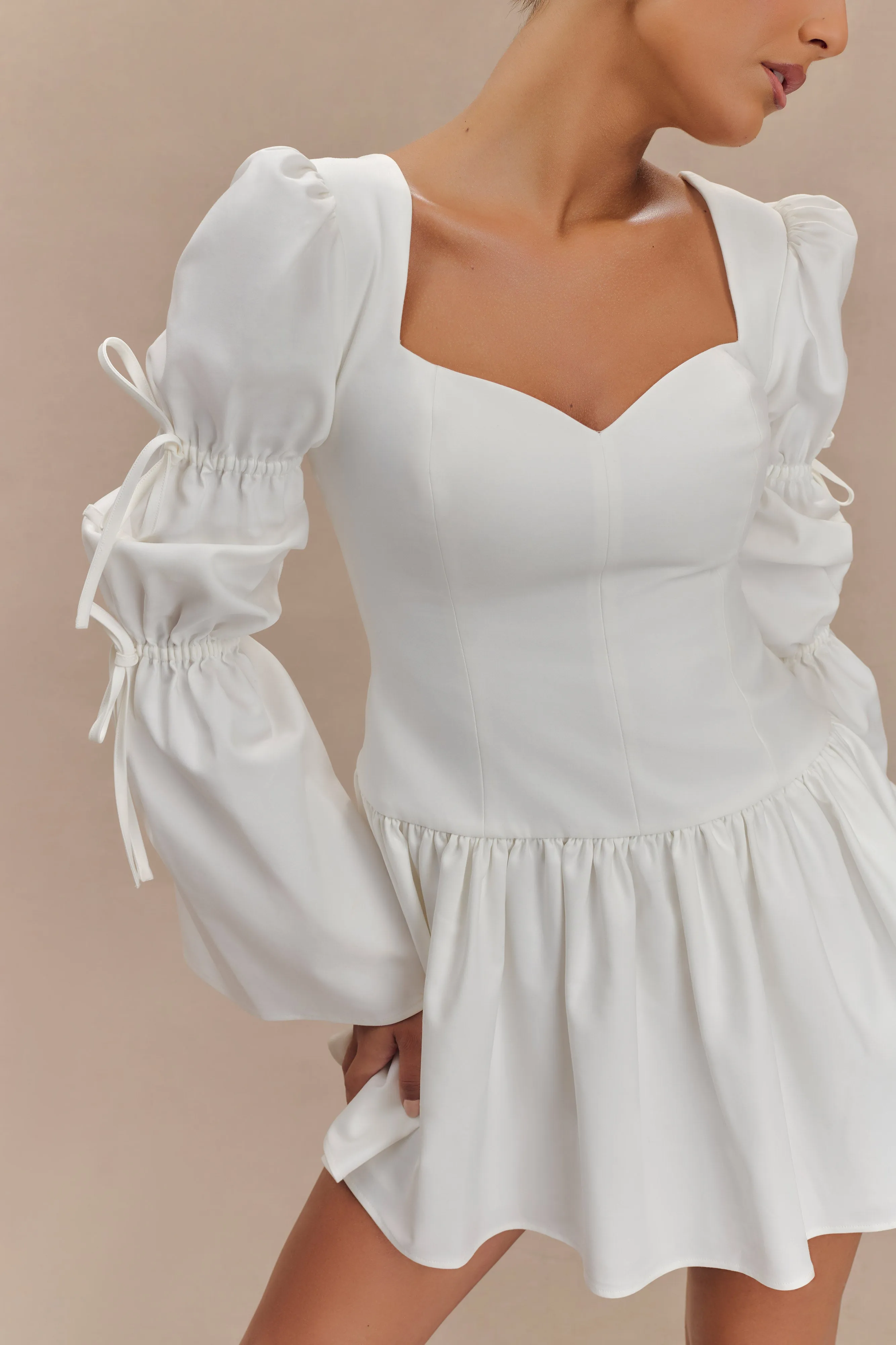Raine Long Sleeve Cotton Mini Dress - White Timeless Line Garden Fresh