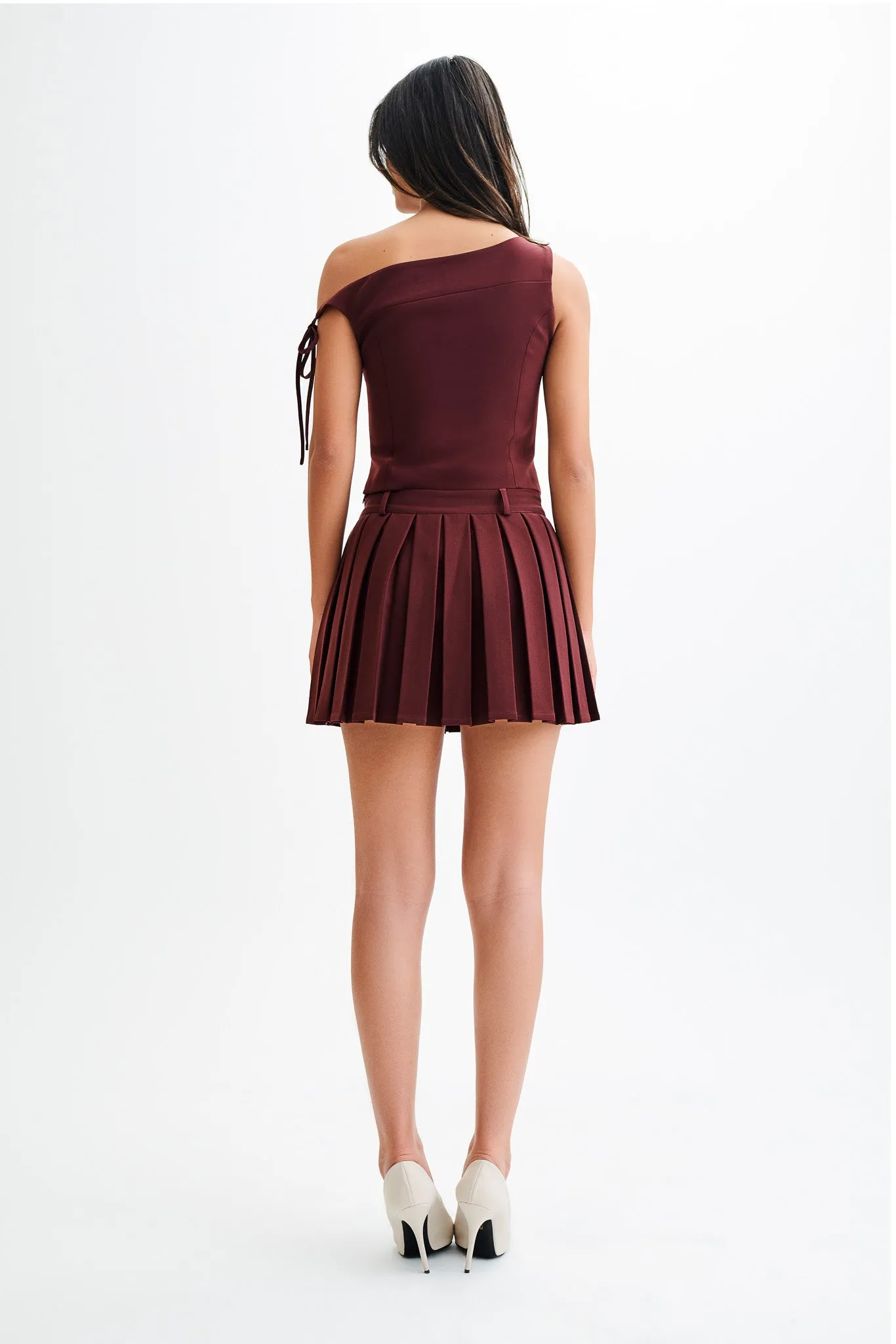 Recycled Polyester Blend Chic Cardigan Ramsey Suiting Off Shoulder Top - Plum