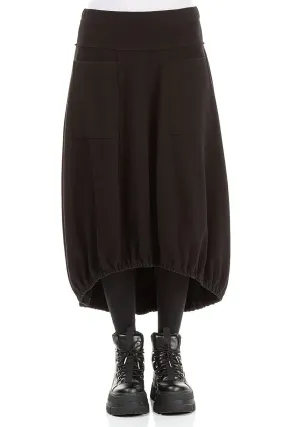 Relaxed Look Longer Back Black Cotton Jersey Skirt