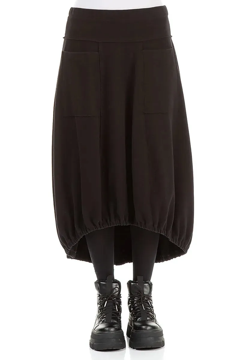 Relaxed Look Longer Back Black Cotton Jersey Skirt