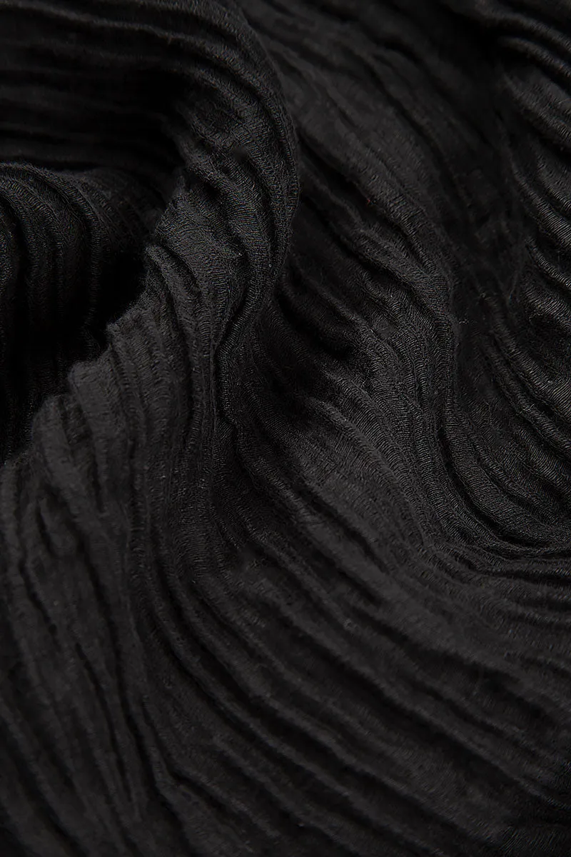 Elegant Taper Crinkled Black Silk Trousers Easy Motion Moisture Wicking Technology