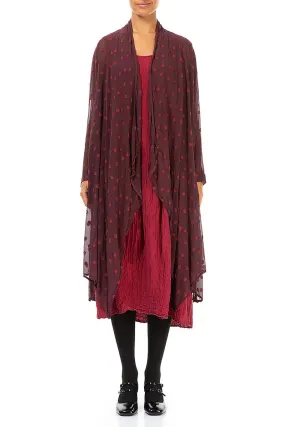Dotty Open Bordeaux Silk Waterfall Jacket Subtle Fashion Fit Hypoallergenic Padding
