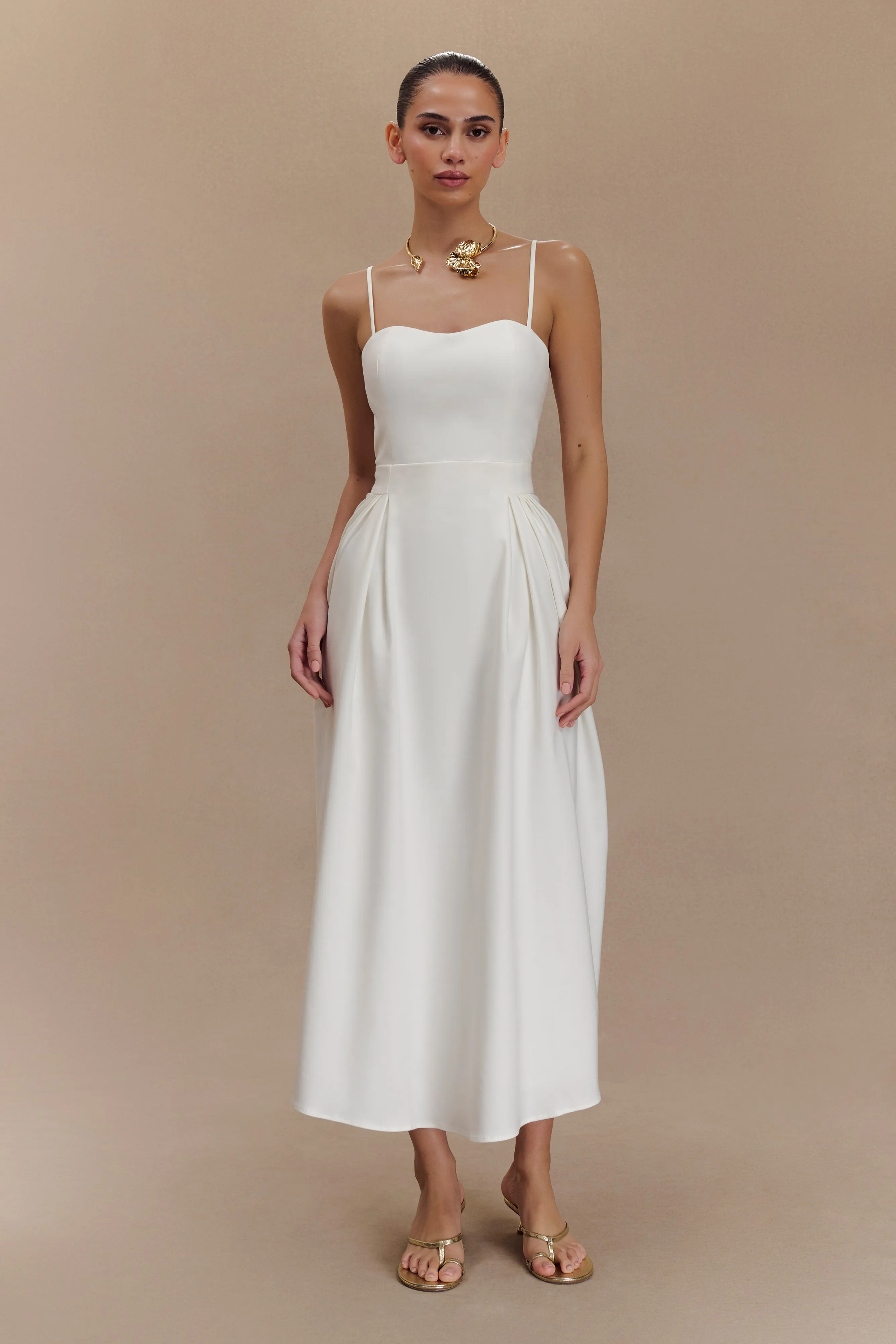 Classic Layer Sophisticated Touch Rebecca Cotton Midi Dress - White