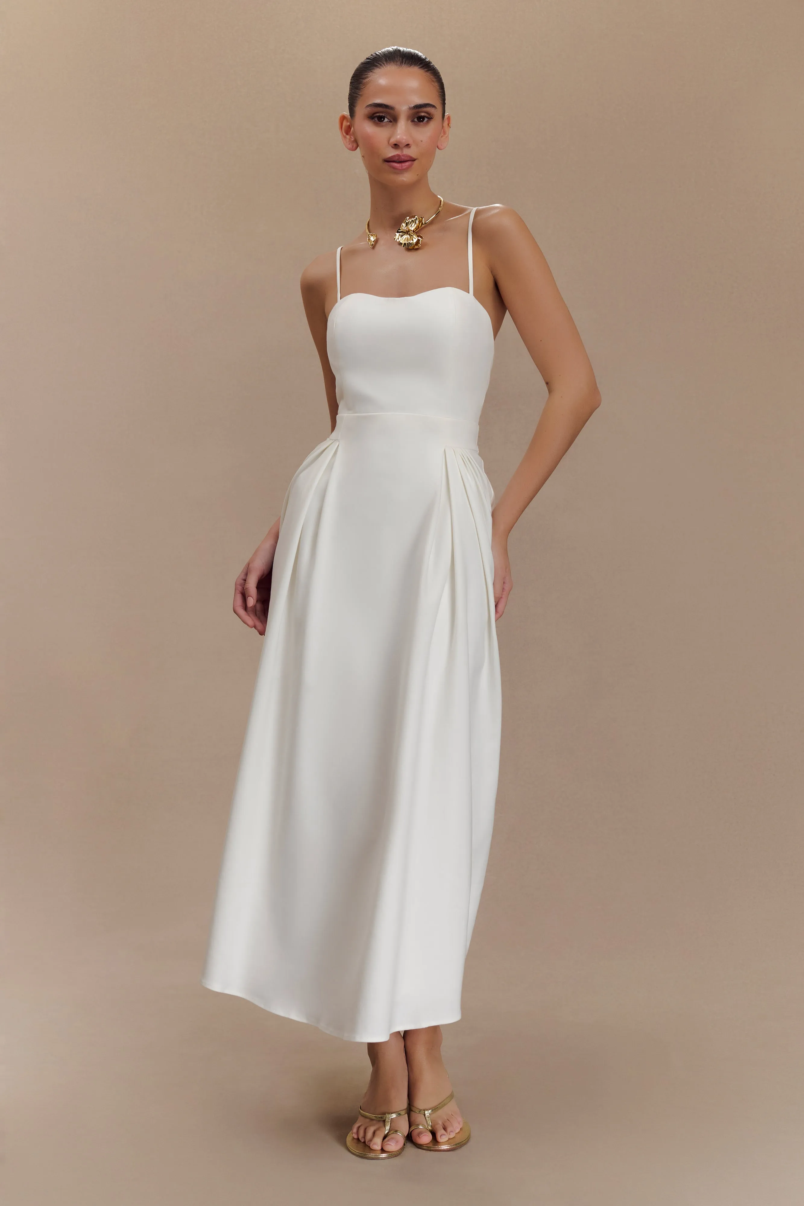 Spring Ready Smart Silhouette Rebecca Cotton Midi Dress - White