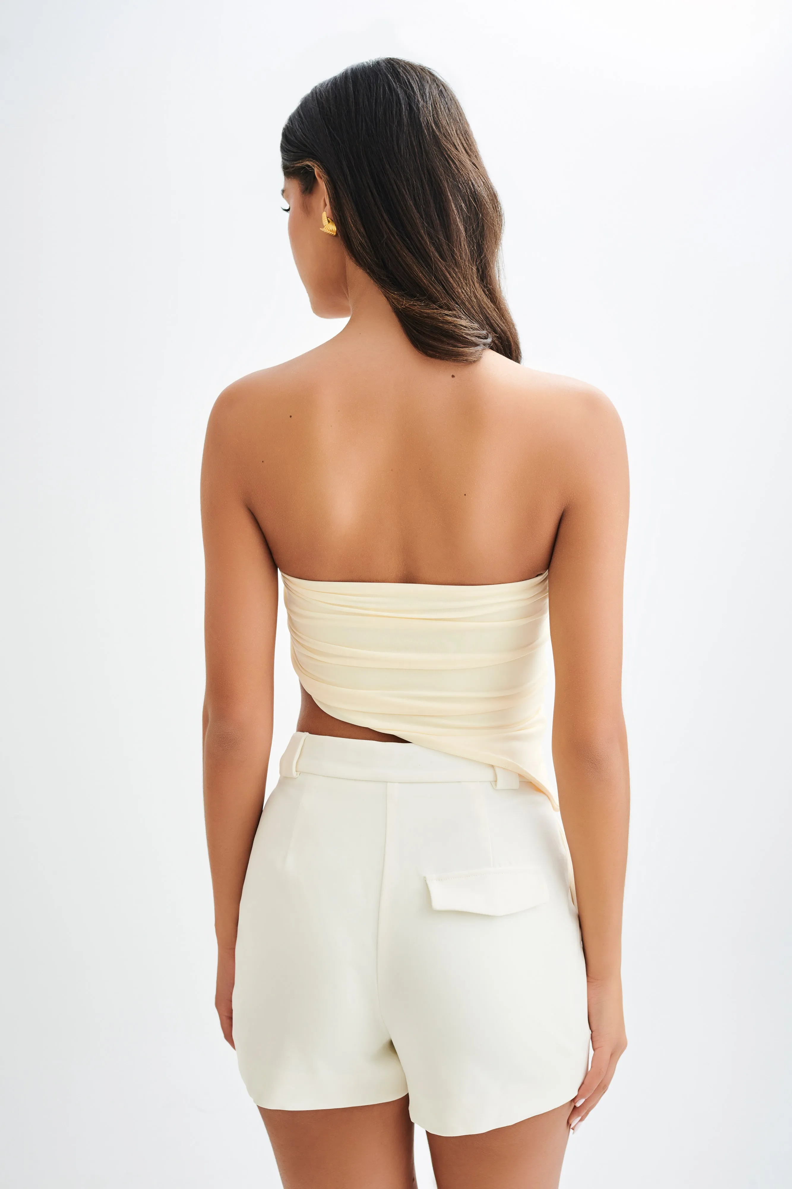 Double Chest Pocket FlatlockSeams Donata Slinky Strapless Top - Lemon Sherbet
