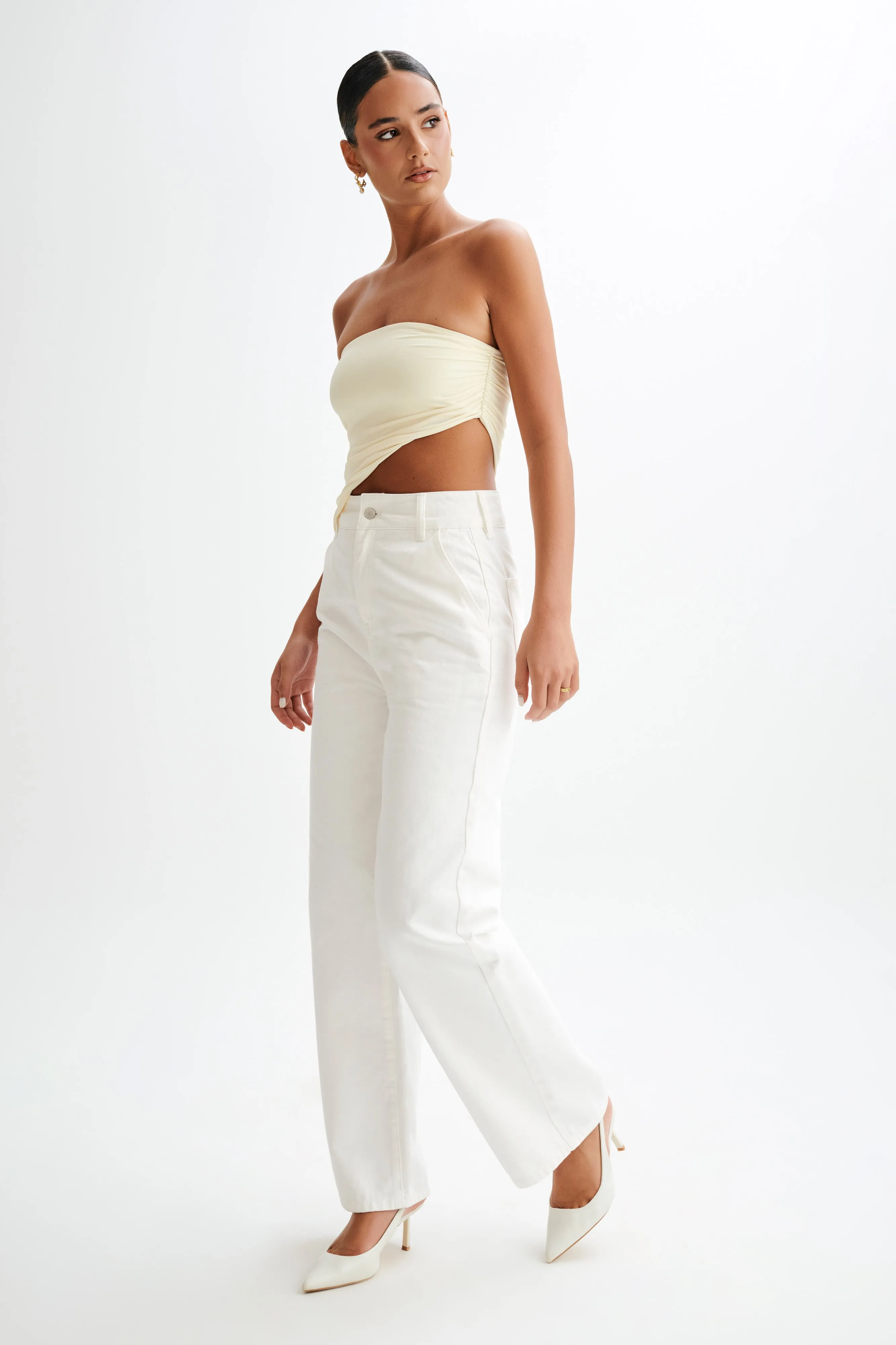 PlacketDetail Grid Back Panel Donata Slinky Strapless Top - Lemon Sherbet