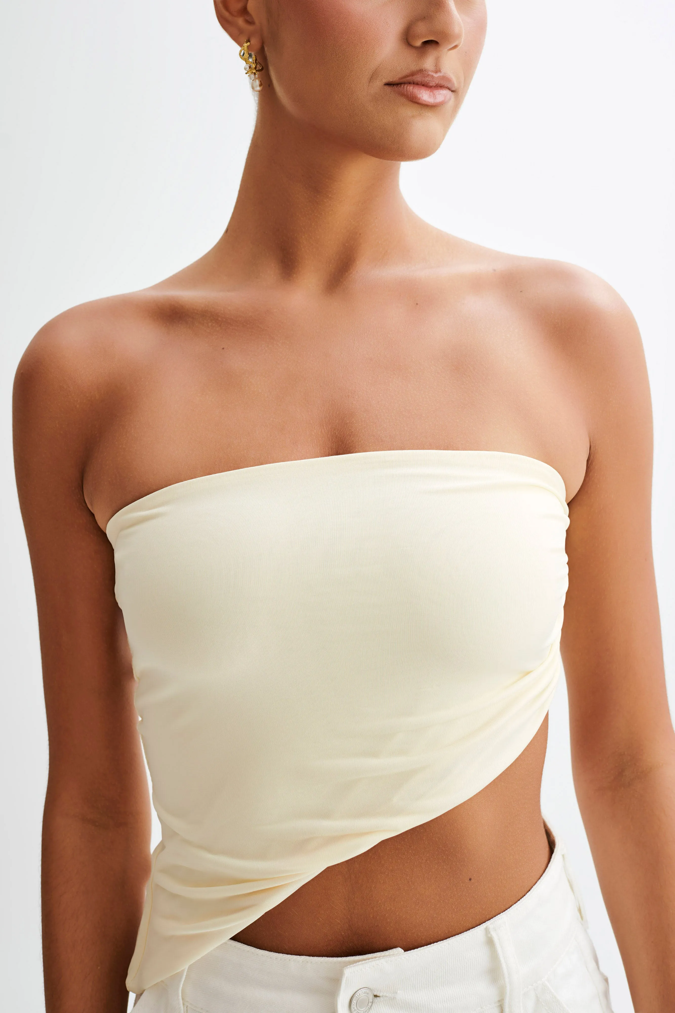 Donata Slinky Strapless Top - Lemon Sherbet Weighted Hem Trim Compact Stitching