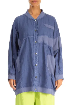 Loose Blue Off-Dye Linen Bomber Jacket Quick Dry Material