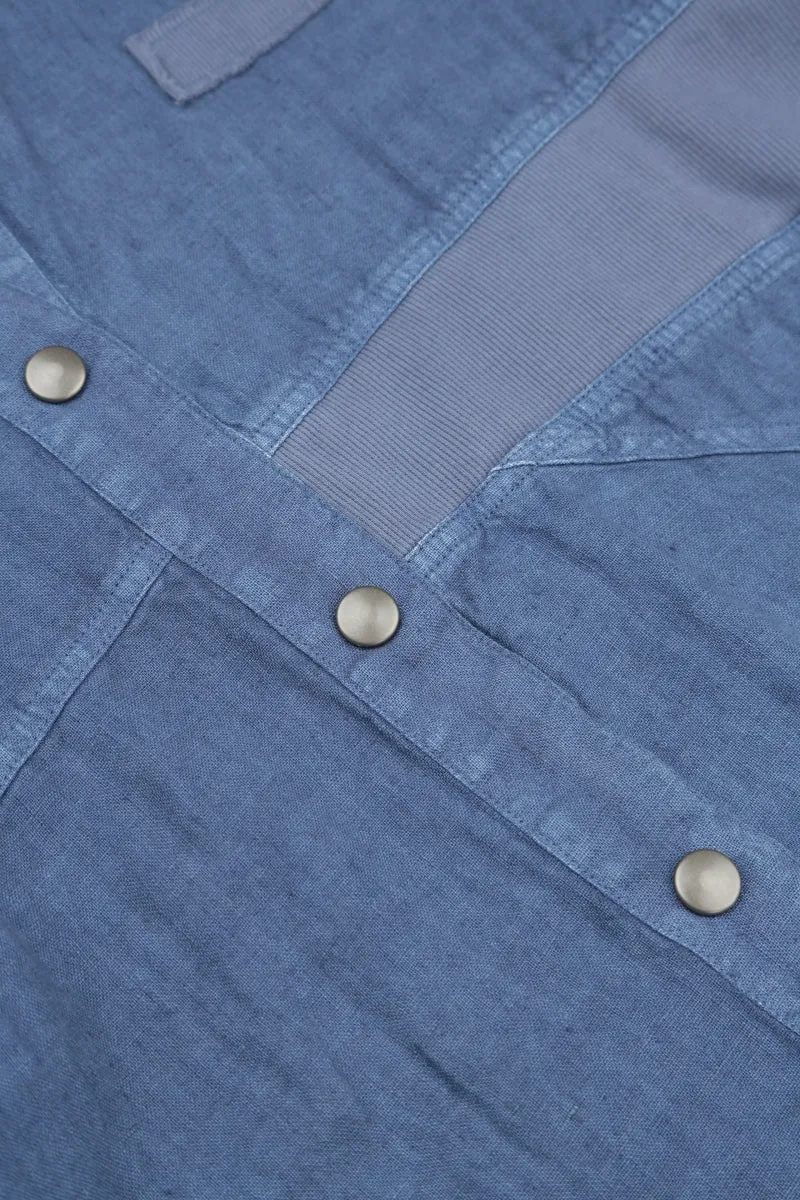 Loose Blue Off-Dye Linen Bomber Jacket StretchableMaterial NonRestrictiveCut