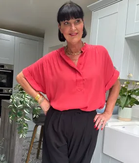 Red Anika Oversized Short Sleeve Blouse FadeResistant Winter Fashion