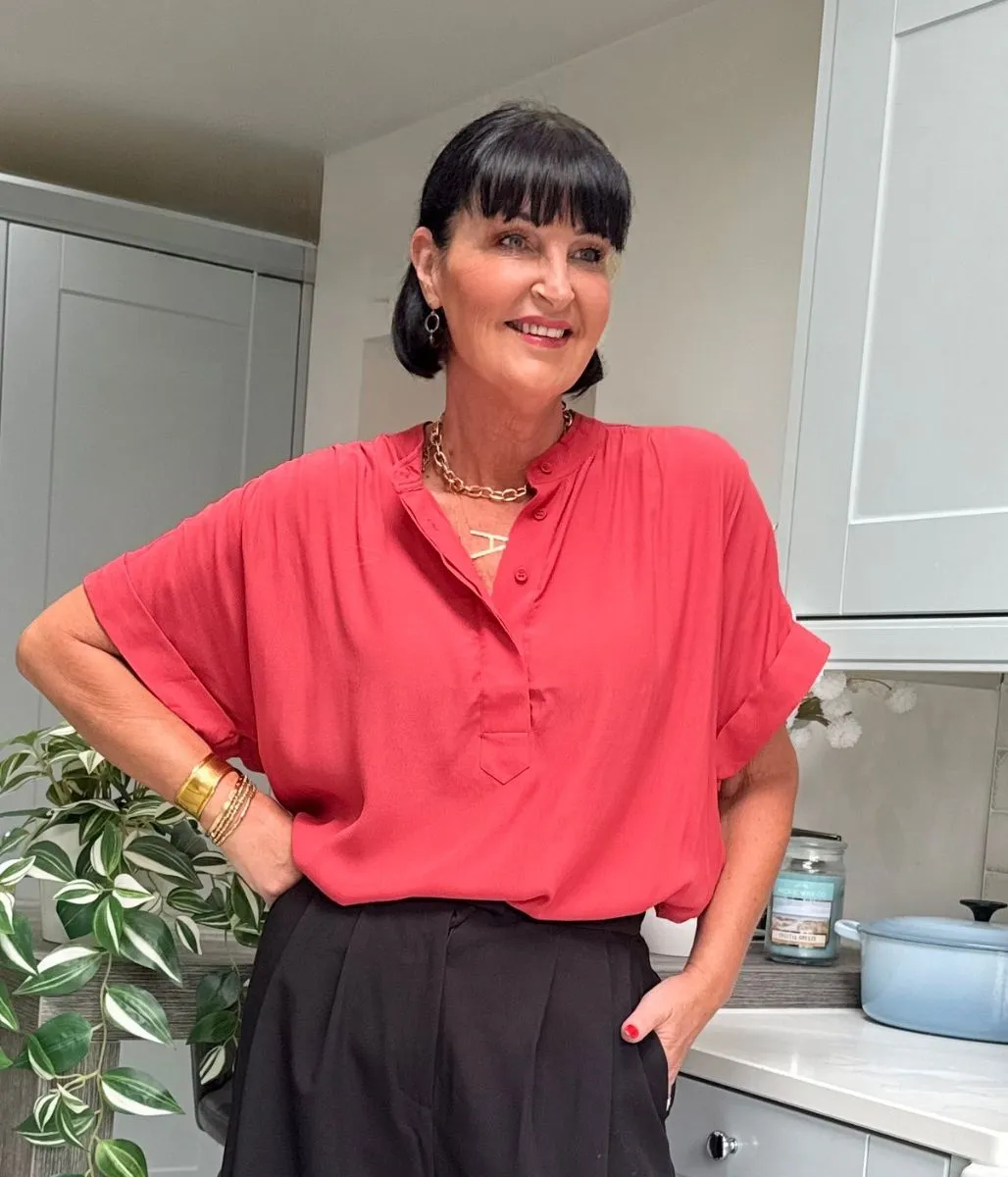 Lake Mood Red Anika Oversized Short Sleeve Blouse