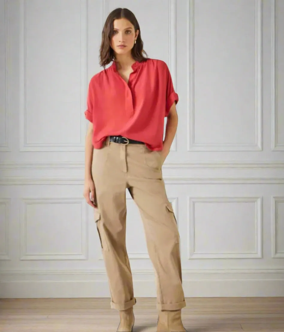 Red Anika Oversized Short Sleeve Blouse Relaxed Fashion