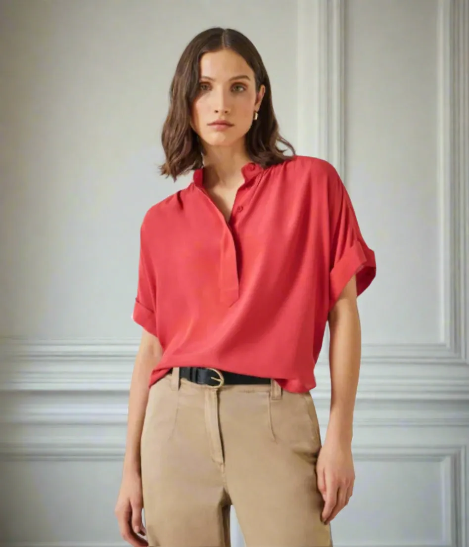 Red Anika Oversized Short Sleeve Blouse Vented Panels