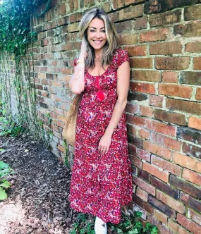 Photo Glow Red Ditsy Scoop Neck Dress